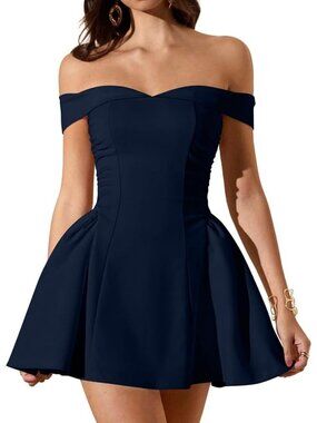 Women's Mini Dress Navy Strapless Neck A-line Sleeveless Bodycon Pull Over